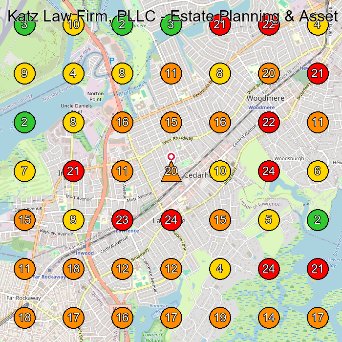 Katz Law Firm, PLLC - Estate Planning & Asset Protection Estate Planning Attorney GeoGrid ranking map for Cedarhurst NY